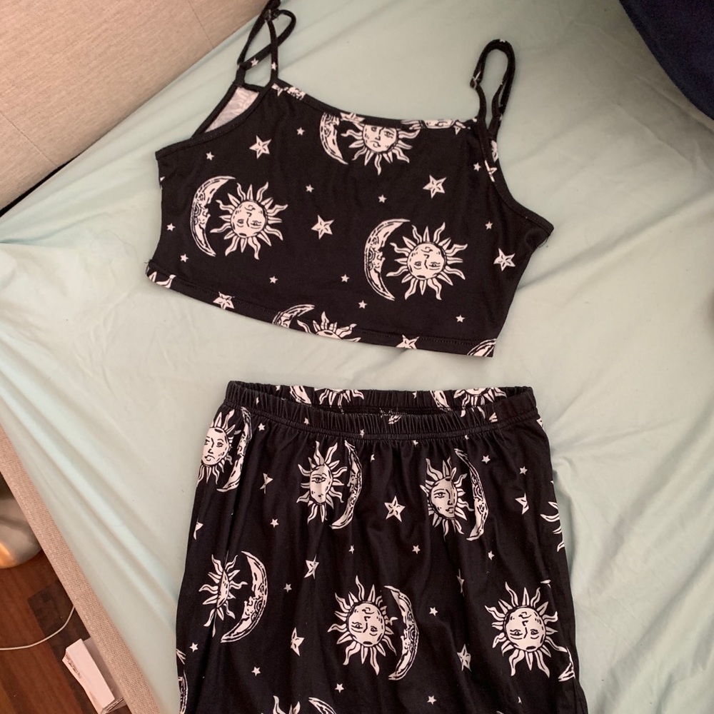 two piece crop top and skirt set